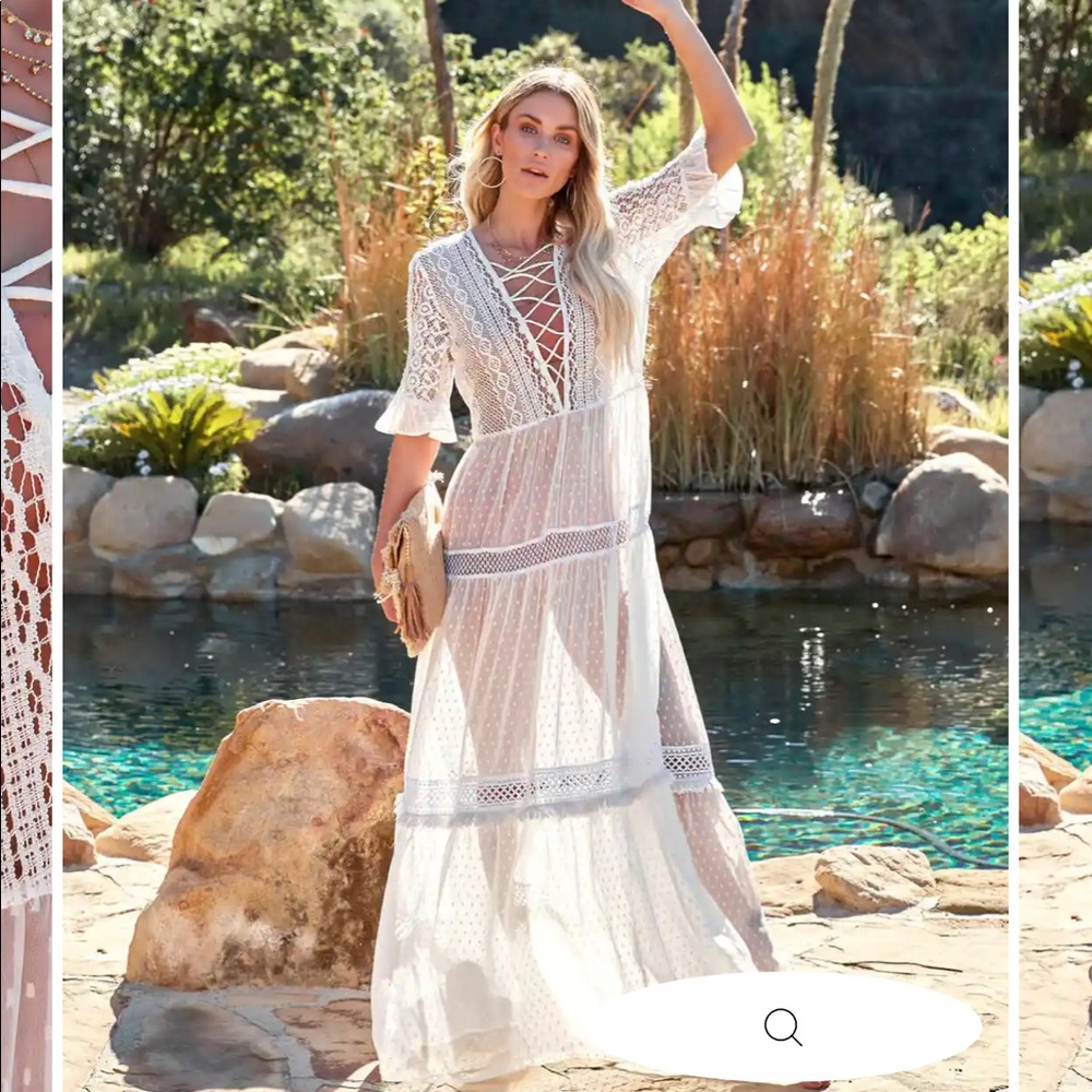VICI BRAND NEW EMMA SHEER CROCHET LACE MAXI DRESS - WHITE